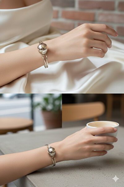 Moda Accessories Kadın Gold Fantazi Kelepçeli İnci Top Detaylı Bileklik