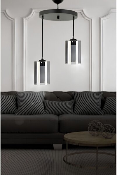 retro home design İki Tepsili Rulo Mika Füme Camlı Sarkıt Salon Mutfak Hol Antre Modern Avize