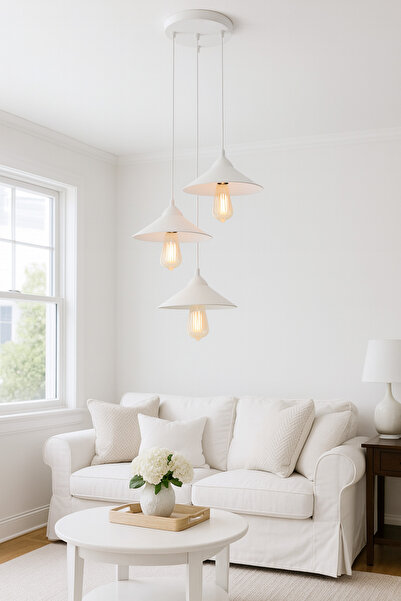 Genel Markalar Modern Japon 3'lü Rustik Avize, Şık ve Zarif Beyaz Tasarım