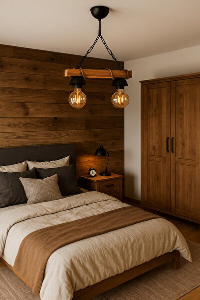 Genel Markalar Rustik Ahşap Avize 2 li Halatlı Avize