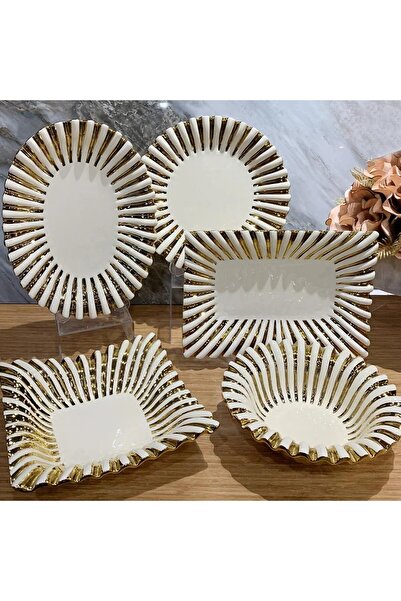 city gold 5 PARÇA GOLD KABARTMALI SUNUM TABAĞI SERVİS SETİ AVANGARDE