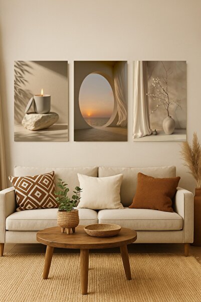Home Tablo 3'lü Bohem Set Tablo Soft Tablo Seti Modern Tablo Oturma Odası Mutfak Tablosu Duvar Dekoru