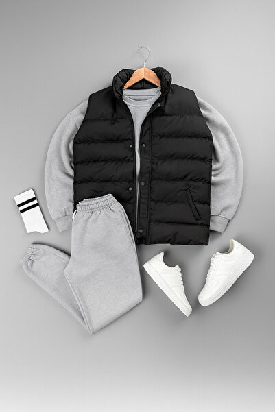 tetramoda Vestă umflată căptușită și trei fire Compact guler rotund din bumba...