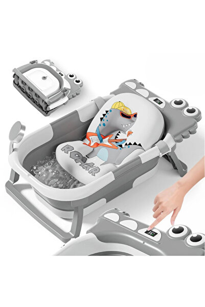 NPOL Tam Katlanır Termometreli Yeni Doğan Küveti – Yıkama Yastıklı, Avrupa Sertifikalı Bebek Küveti