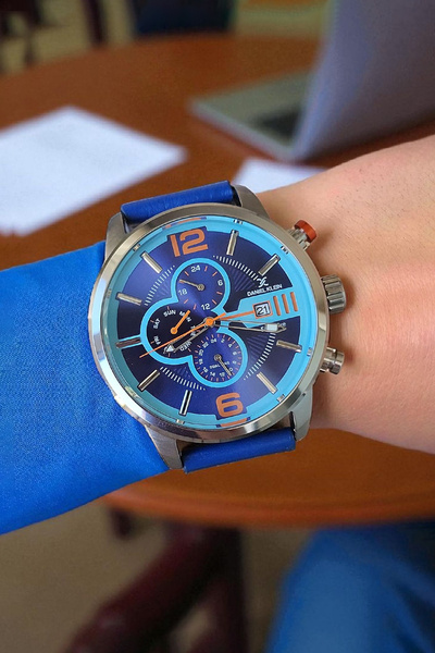 Daniel Klein Lacivert Deri Kayışlı Fonksiyonlu Erkek Kol Saati