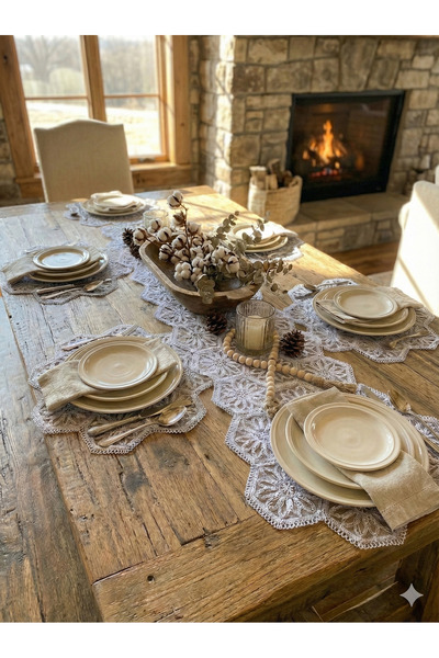 e-ceyiz Amerikan Servis, 1 Runner 6 Supla Yemek Servis Takımı, Masa Örtüsü Se...