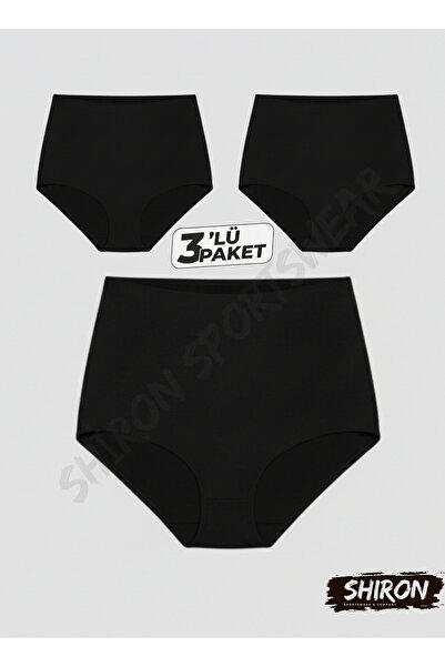 Shiron Sportswear&Company Set de 3 pentru femei, negru, talie înaltă efect modelator fără cusături Chiloți invizibili, corset, modelator de corp