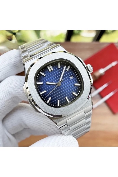 İSTLİV ساعة يد رجالية تناظرية باللون الفضي والأزرق الداكن