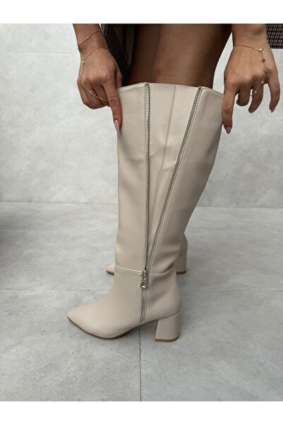 Elvinin Tarzı Maria Zippered Boots (Beige)