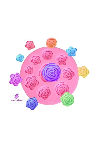 morlalem m Tek Bir Kalıpta 9 Boy Mini Gül 9'lu Çiçek Silikon Kalıp K-1021, Ko...