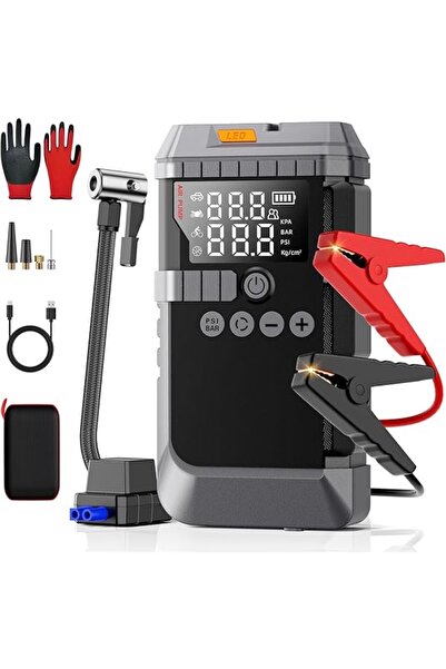 Voground 4ın1 şarjlı akü takviye cihazı 12000 mAh çok amaçlı pompa powerbank ...