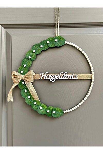 MACROMEKİDS Okaliptus Yapraklı İnci Boncuklu Hoşgeldiniz Kapı Süsü ,Hediyelik...