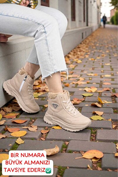 PAPUÇKA PP Süper Hafif Ortopedik Ve Içi Yünlü Termal Sıcak Kışlık Kürklü Kadın Bot