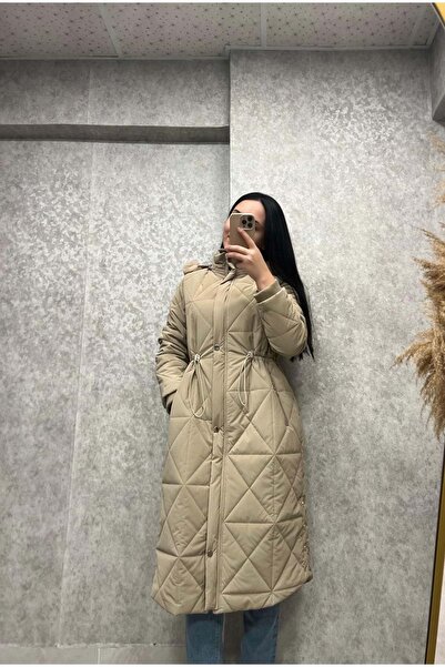 Abacı 26K17485 KABAN KAPİTONE BELİ BÜZGÜLÜ KAPÜŞONLU BEJ