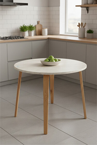 VİLİNZE Demre Yuvarlak MDF Beyaz Sabit Mutfak Masası - Q90 Cm