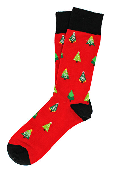 A CLASSE Men's Christmas Tree Patterned Red Socks