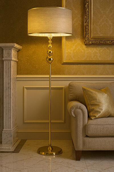 Lampada Milano Küre Gold Kaplama Metal Lambader - Gold Şeritli Vizon Parlak