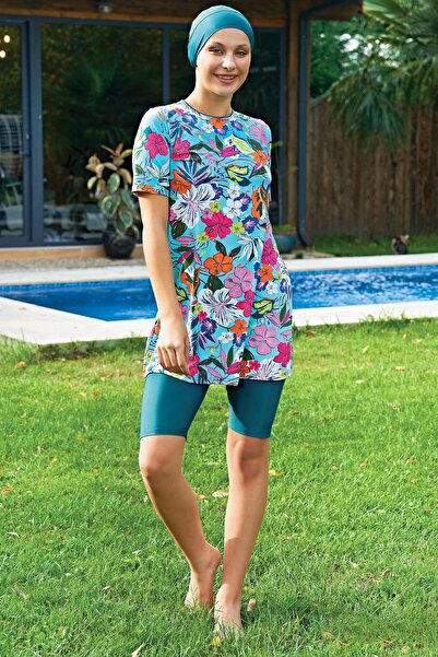 Ruko Maio 2424-6 Бански костюм с флорални мотиви, с къси ръкави, от водоотблъ...