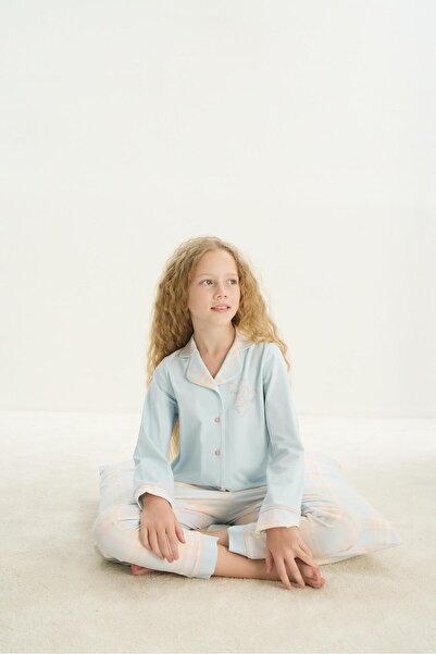 ZEYZEY 8753 Дівчачий піжамний комплект з довгими рукавами та ґудзиками спереду