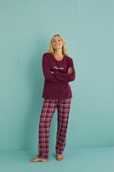 gd goldoremi 50902-54 Γυναικεία Sleep Mode Milan Υφασμάτινη μακρυμάνικη καρό πιτζάμες