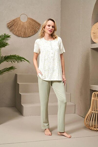 PJS 25104 Set de pijamale cu gât rotund pentru femei