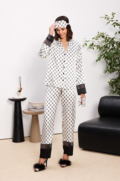 Pierre Cardin Σετ γυναικείες πιτζάμες με κουμπιά μπροστά σατέν σε μεγάλο μέγεθος