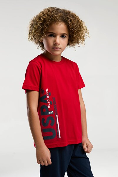 U.S. Polo Assn. 2013 Garson Băiat Roșu Gâtul Crew Manecă Scurtă Costum de pijama cu manșetă