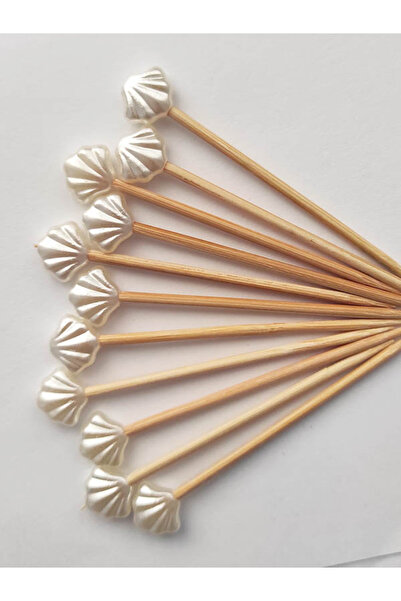 BEYHAN BAYHAN 50 Adet Dekoratif Küçük Deniz Kabuğu Incili Pasta Kürdanı 6,5 C...