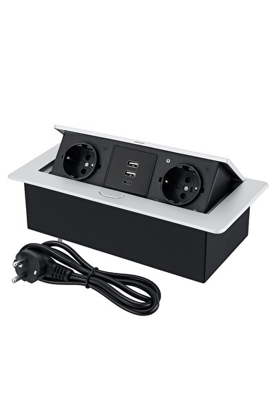 OEM Priză încorporabila wireless cu 2 x230v ,2 usb A ,1 usb C type 3.0 ,complet metalica ,Silver