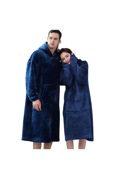 HYT Set of 2 Hoodie Blanket with Hood and Sleeves, Unisex, Dark Blue – Thermal Comfort for Home