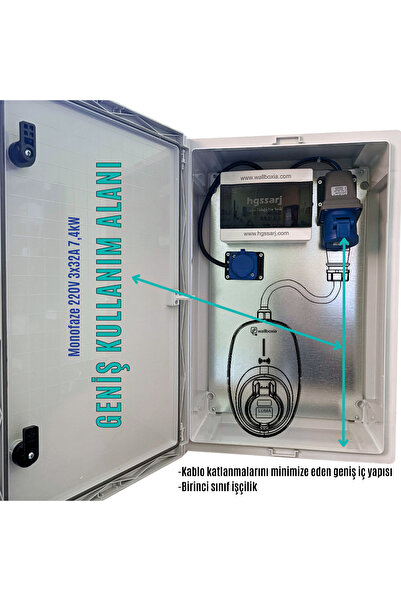 hgsşarj "bluepan" 7,4kw Elektrikli Araç Şarj Kombinasyon Kutusu Pano Tesla Mavi Adaptör Uyumlu Schneider