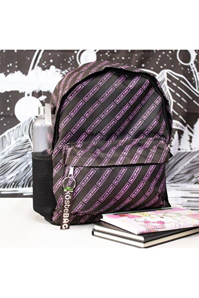 Köstebek Чорний рожевий логотип колаж з питним мішком шкільний рюкзак