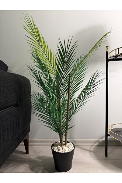 Bahçem Dekoratif Yapay Yapraklı Areka Palmiye Ağacı Plastik Saksılı 3 Gövde 90cm