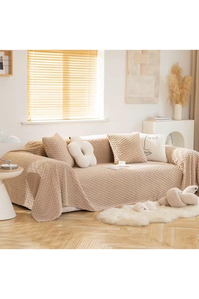 DECORA CASA HOME COLLECTİON Husă pentru canapea din pluș de iepure, model clasic de fagure, husă pentru canapea cu trei locuri (1 buc)