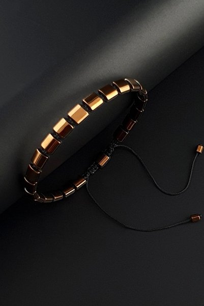 Seven Art Jewelry Hematite Copper Color Natural Stone, Channel Macrame Bracelet, Adjustable Design, Handmade Unisex Accessory