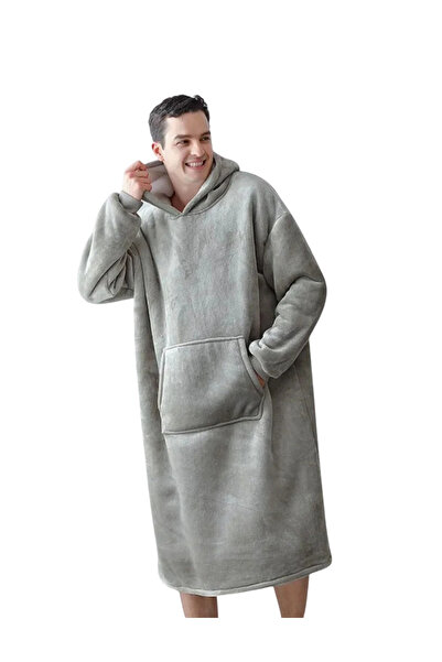 HYT Hoodie Blanket with Hood and Sleeves, Unisex, Gray – Thermal Comfort for Home