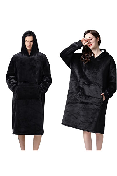 HYT Set of 2 Hoodie Blanket with Hood and Sleeves, Unisex, Black – Thermal Comfort for Home