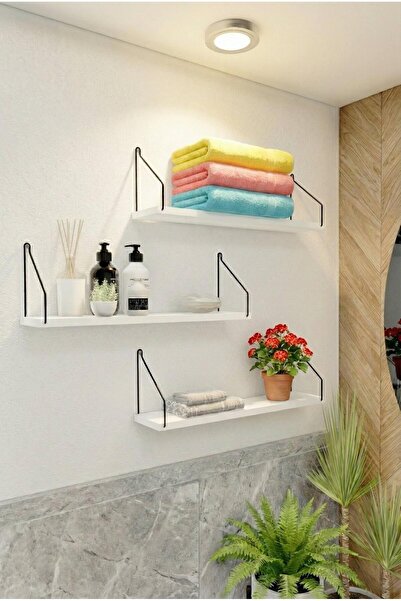 Catchme İskandinav Kitaplık Duvar Rafı Mutfak Banyo Salon 3 Lü Set 15x55 Cm
