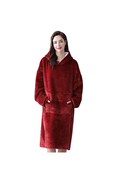 HYT Hoodie Blanket with Hood and Sleeves, Unisex, Red – Thermal Comfort for Home