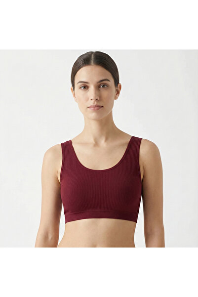 NOTTO Bordo fitilli kumaş kalın askılı çıkarılabilir göğüs pedli sporcu yarım...