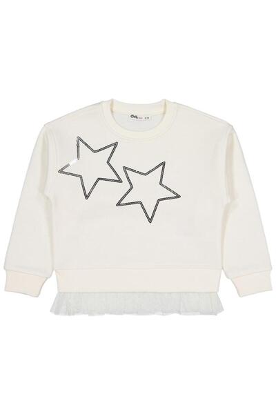 Civil Girls Yıldız Baskılı 10-13 Yaş Sweatshirt - Ekru 12-13 Yaş