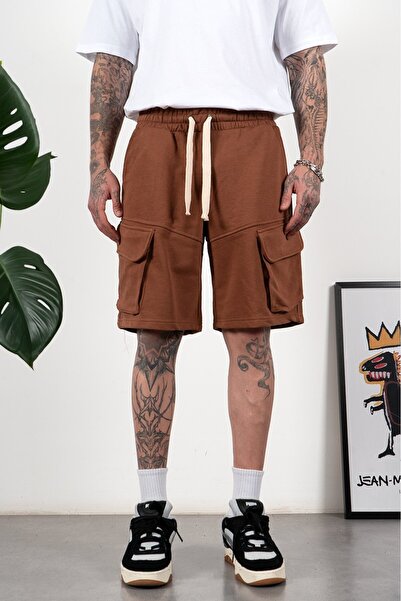 Plus Eighteen Brown Color Men's Multi Pocket Cargo Shorts