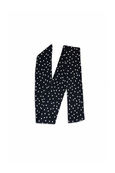 maia Siyah Küçük Beyaz Puantiye Desenli Viskon Uzun Fular – 150×6 cm – 4 Mevs...