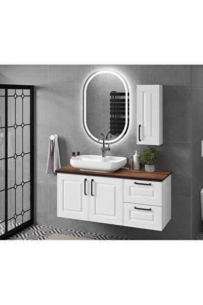 ROSEART BANYO ROSEPUREWHİTE 110CM BEYAZ BANYO DOLABI SETİ AYNA + LAVABO + ALT MODÜL + MİNİ DOLAP
