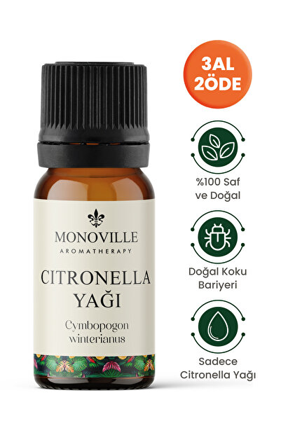 Monoville Citronella Uçucu Yağı 10 ml %100 Saf ve Doğal (Citronella Essential...