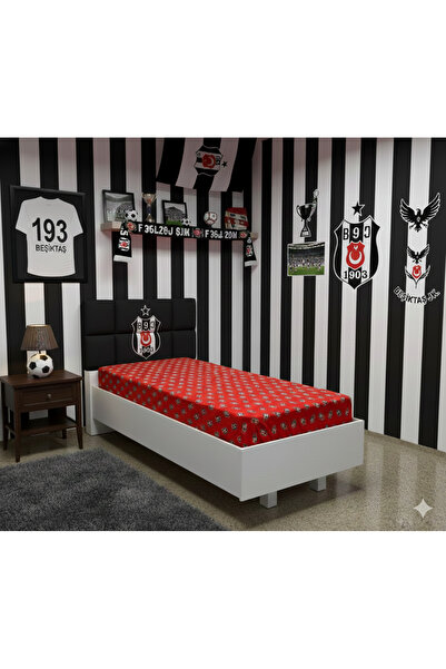 Taç Beşiktaş Siyah Beyaz Pamuk Lisanslı Tek Kişilik Çarşaf 100x200 Cm