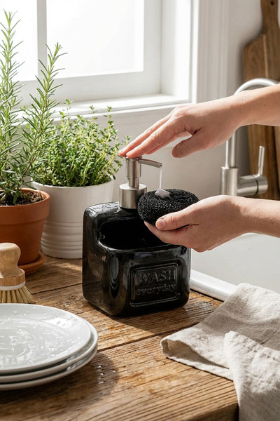 MAKRİ HOME موزع الصابون السائل/منظف ​​المنظفات من السيراميك الأنيق والعملي، أسود، 500 مل