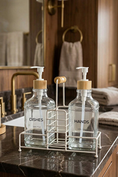 MAKRİ HOME Set dozator de săpun lichid și dozator de detergent din sticlă mod...