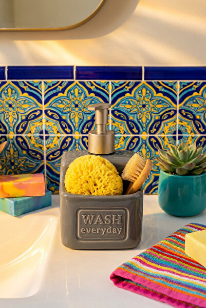 MAKRİ HOME موزع الصابون السائل/منظف ​​المنظفات من السيراميك الأنيق والعملي، رمادي، 500 مل