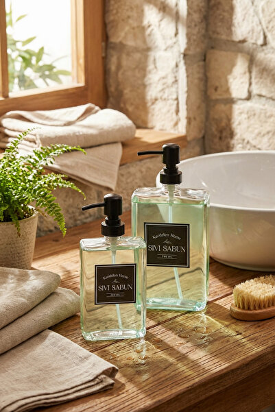 MAKRİ HOME 350 ml+500 ml İkili Modern Ve Şık Tasarım Cam Sıvı Sabunluk Seti